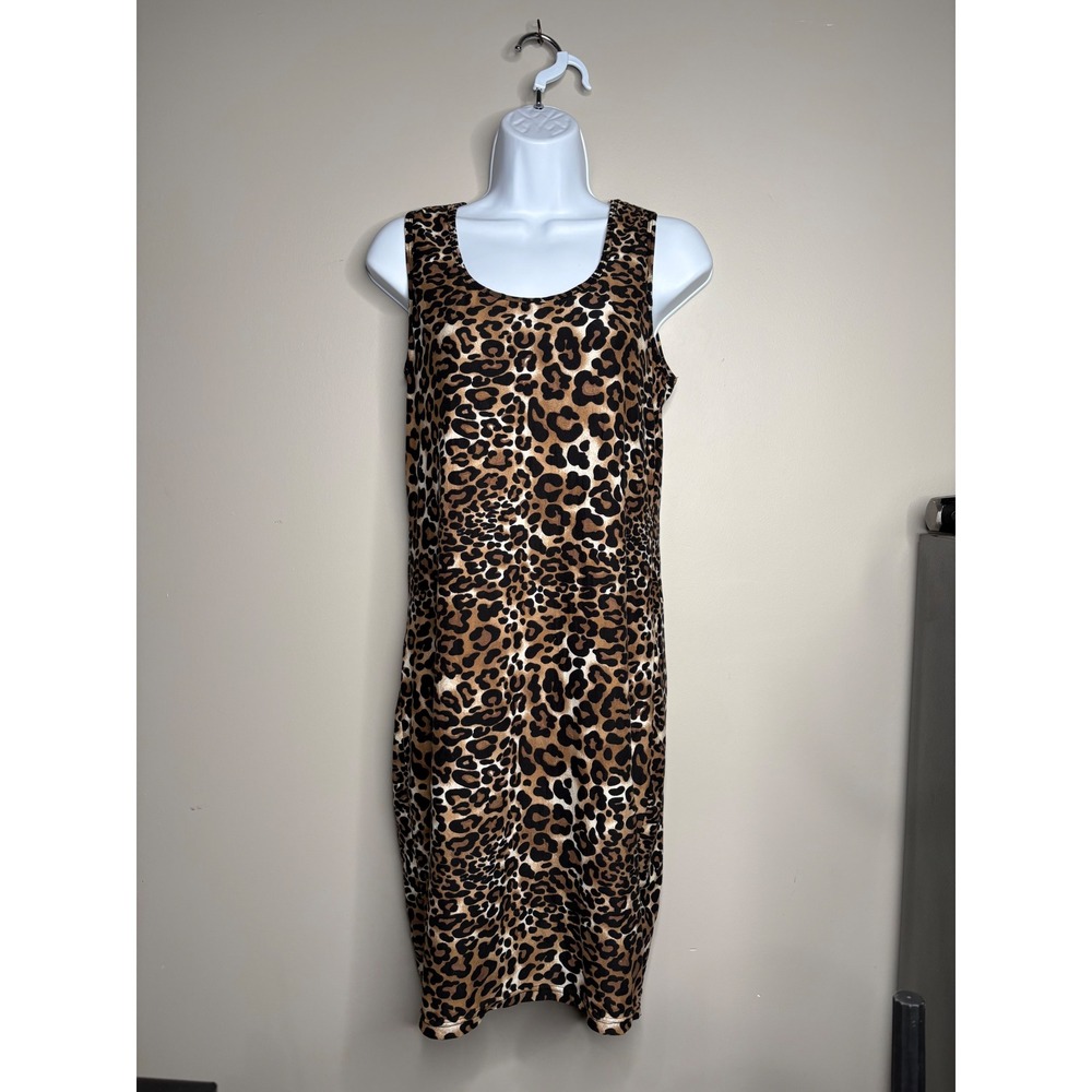 Hot Kiss Leopard Print Bodycon Mini Dress Brown Black Sleeveless Large MD1317X